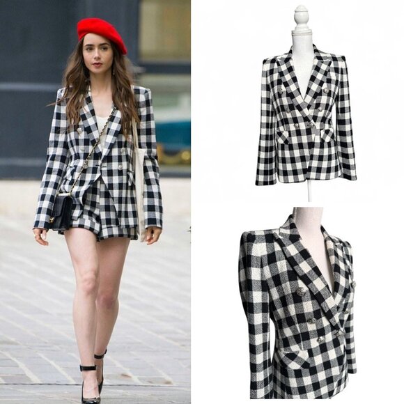 VERONICA BEARD Miller Dickey Plaid Jacket Blazer Size 4 Black White Linen Check - Picture 1 of 12